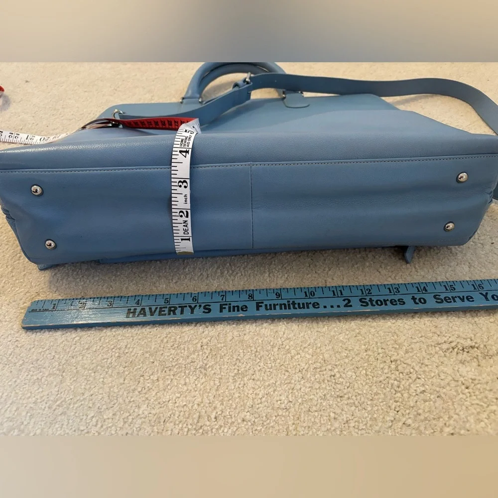 Levenger 100% Leather Light Blue Briefcase with Removable Shoulder Strap $450